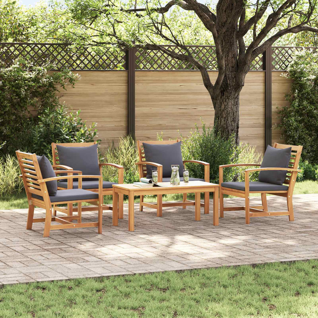Garden Sofa Set 5 pcs Natural Solid Teak Wood