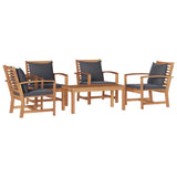 Garden Sofa Set 5 pcs Natural Solid Teak Wood - Front View