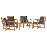Garden Sofa Set 5 pcs Natural Solid Teak Wood - Side View