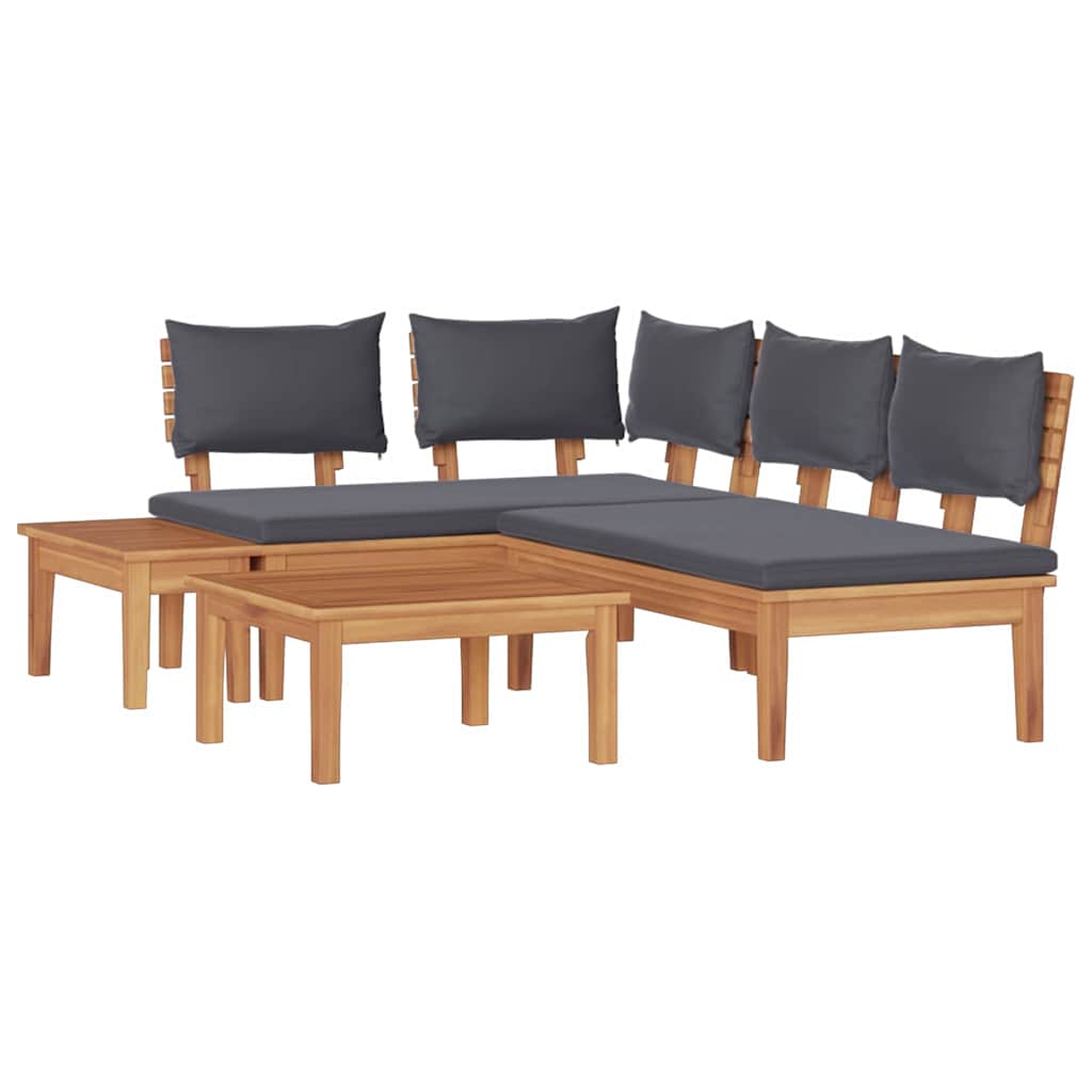 Garden Bench Set with Cushion with Storage 4 pcs Brown and Grey