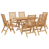 Garden Dining Set 7 pcs Brown Solid Teak Wood - Front View