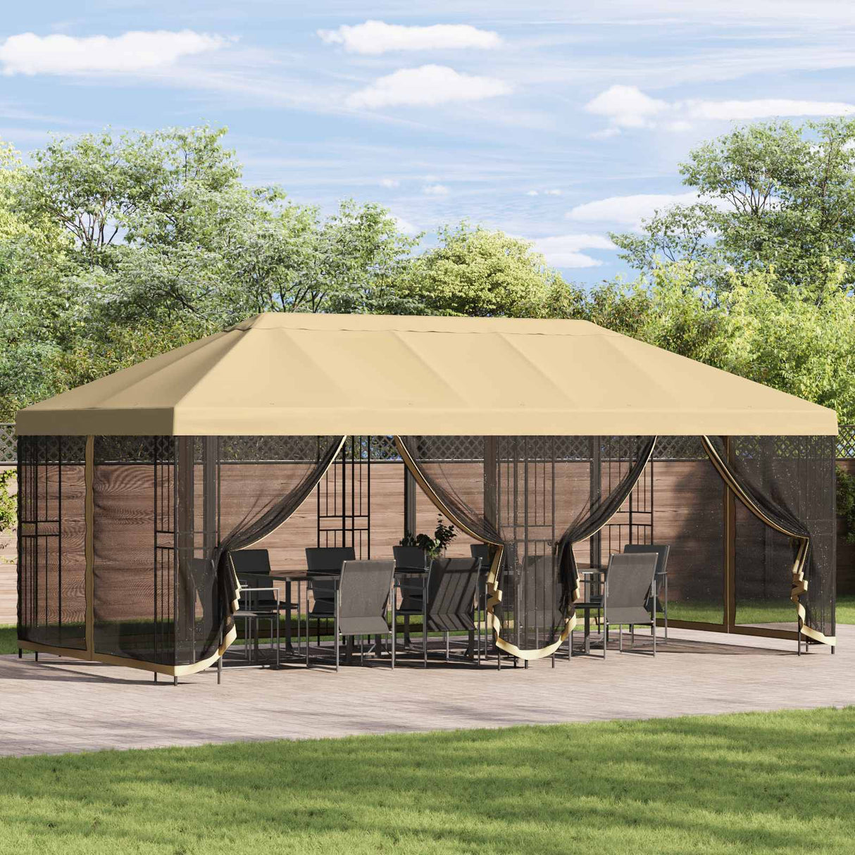 Gazebo with Sidewalls 6 x 3 m Cream Polyester and Steel 190