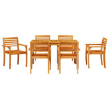 Garden Dining Set 7 pcs Brown Solid acacia wood - Close-Up Angle
