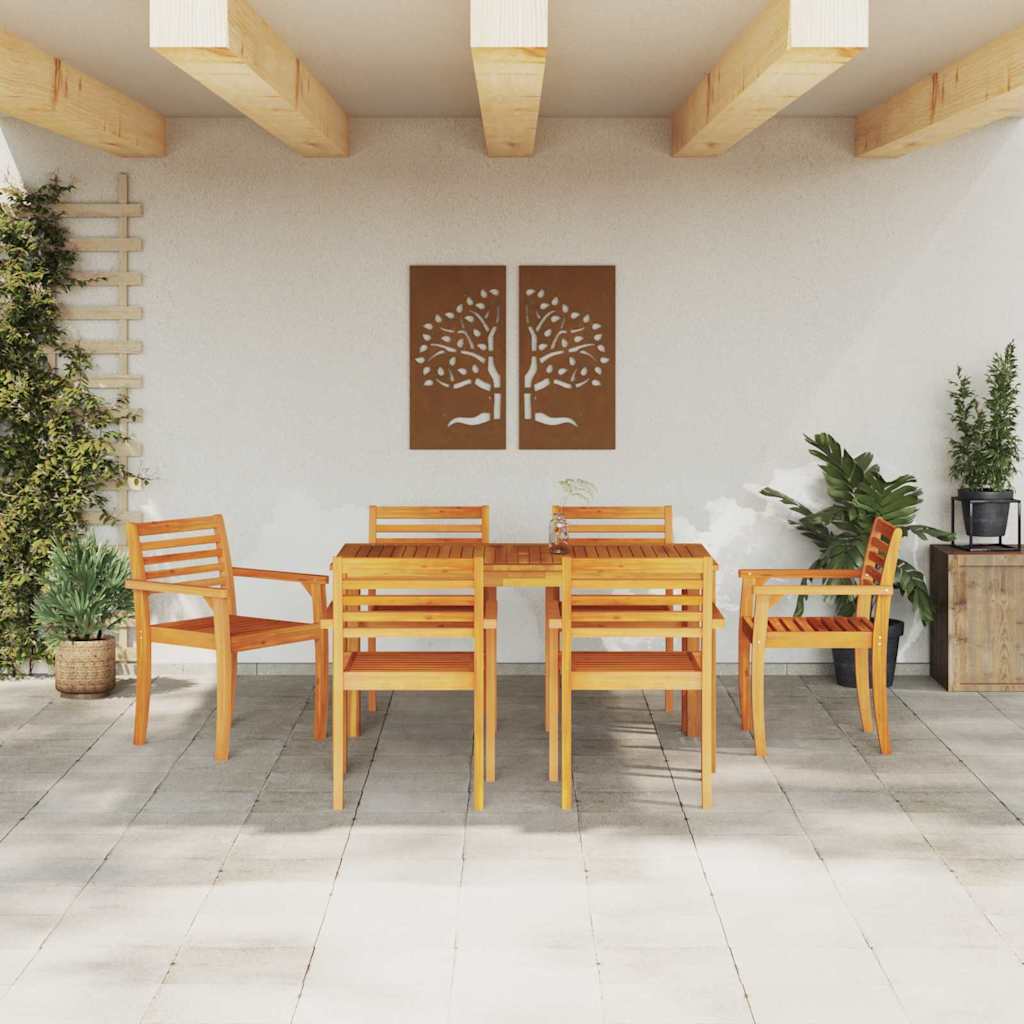 Garden Dining Set 7 pcs Brown Solid Acacia Wood