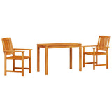 Garden Dining Set 3 pcs Brown Solid Acacia Wood - Front View
