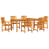 Garden Dining Set 7 pcs Brown Solid Acacia Wood - Front View