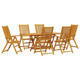 Garden Dining Set Folding 7 pcs Brown Solid acacia wood - Front View