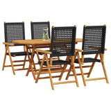 Garden Dining Set 5 pcs Black Solid Acacia Wood - Front View