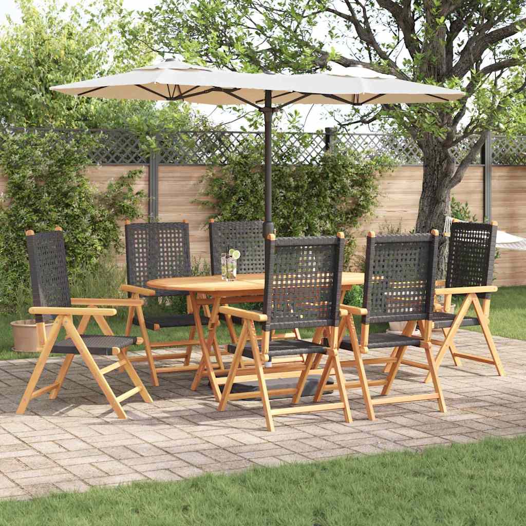 Garden Dining Set 7 pcs Black Solid acacia wood and poly rattan