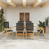 Garden Dining Set 7 pcs Black Solid acacia wood and poly rattan - Top-Down View