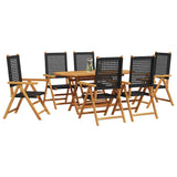 Garden Dining Set 7 pcs Black Solid acacia wood and poly rattan - Side View