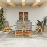 Garden Dining Set 7 pcs Grey Solid acacia wood and poly rattan - Top-Down View