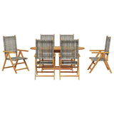 Garden Dining Set 7 pcs Grey Solid acacia wood and poly rattan - Extra Image