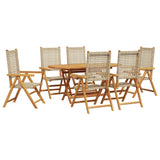 Garden Dining Set 7 pcs Beige Solid acacia wood and poly rattan - Front View
