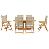 Garden Dining Set 7 pcs Beige Solid acacia wood and poly rattan - Extra Image
