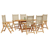Garden Dining Set 7 pcs Beige Solid acacia wood and poly rattan - Side View