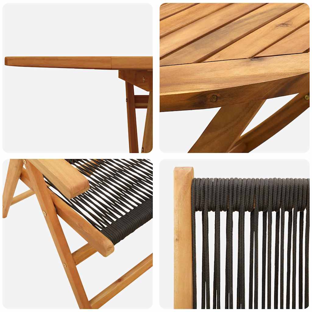 Garden Dining Set 5 pcs Black Solid acacia wood and poly rattan