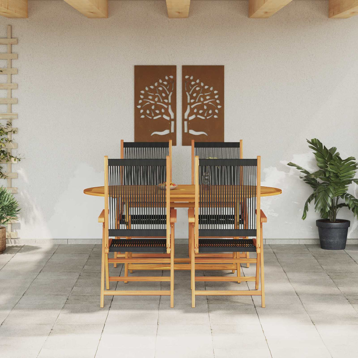 Garden Dining Set 5 pcs Black Solid Acacia Wood