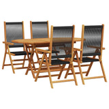 Garden Dining Set 5 pcs Black Solid acacia wood and poly rattan - Front View