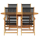 Garden Dining Set 5 pcs Black Solid acacia wood and poly rattan - Close-Up Angle