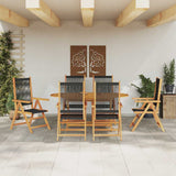 Garden Dining Set 7 pcs Black Solid acacia wood and poly rattan - Top-Down View