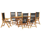 Garden Dining Set 7 pcs Black Solid acacia wood and poly rattan - Side View