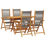 Garden Dining Set 5 pcs Grey Solid acacia wood and poly rattan - Front View