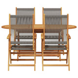 Garden Dining Set 5 pcs Grey Solid acacia wood and poly rattan - Close-Up Angle