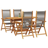Garden Dining Set 5 pcs Grey Solid acacia wood and poly rattan - Side View