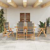 Garden Dining Set 7 pcs Grey Solid acacia wood and poly rattan - Top-Down View