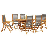 Garden Dining Set 7 pcs Grey Solid acacia wood and poly rattan - Side View