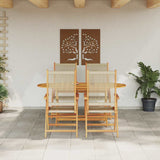 Garden Dining Set 5 pcs Beige Solid acacia wood and poly rattan - Top-Down View