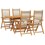 Garden Dining Set 5 pcs Beige Solid acacia wood and poly rattan - Front View