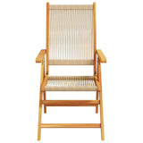 Garden Dining Set 5 pcs Beige Solid acacia wood and poly rattan - Close-Up Angle