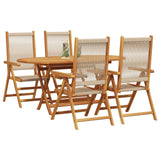Garden Dining Set 5 pcs Beige Solid acacia wood and poly rattan - Side View