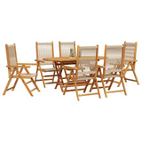 Garden Dining Set Folding 7 pcs Beige Solid Acacia Wood - Side View