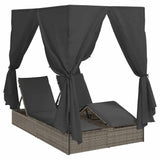 Double Sun Lounger Grey 205 x 129 x 200 cm Poly Rattan