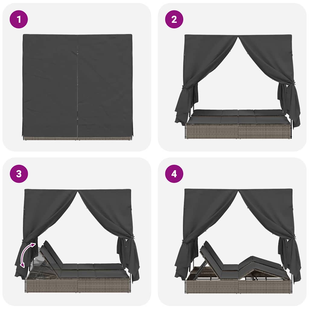 Double Sun Lounger Grey 205 x 129 x 200 cm Poly Rattan