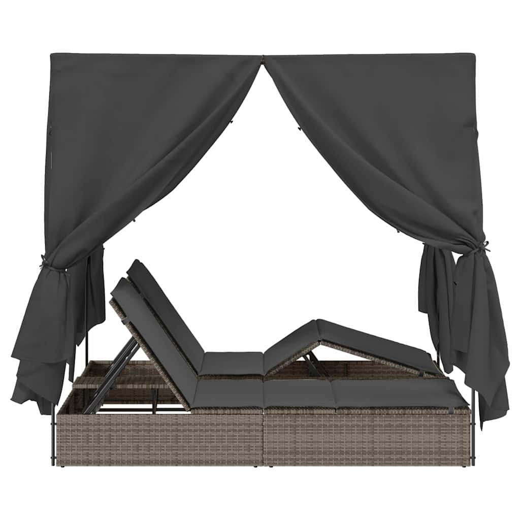 Double Sun Lounger Grey 205 x 129 x 200 cm Poly Rattan