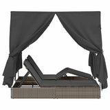 Double Sun Lounger Grey 205 x 129 x 200 cm Poly Rattan - Rear View