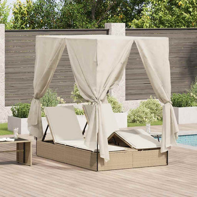 Double Sun Lounger Beige Poly Rattan