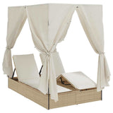 Double Sun Lounger Beige 205 x 129 x 200 cm Poly Rattan - Front View