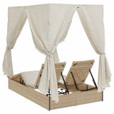 Double Sun Lounger Beige 205 x 129 x 200 cm Poly Rattan - Close-Up Angle