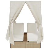 Double Sun Lounger Beige 205 x 129 x 200 cm Poly Rattan - 45-Degree Angle