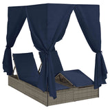 Double Sun Lounger Black 205 x 129 x 200 cm Poly Rattan - Front View