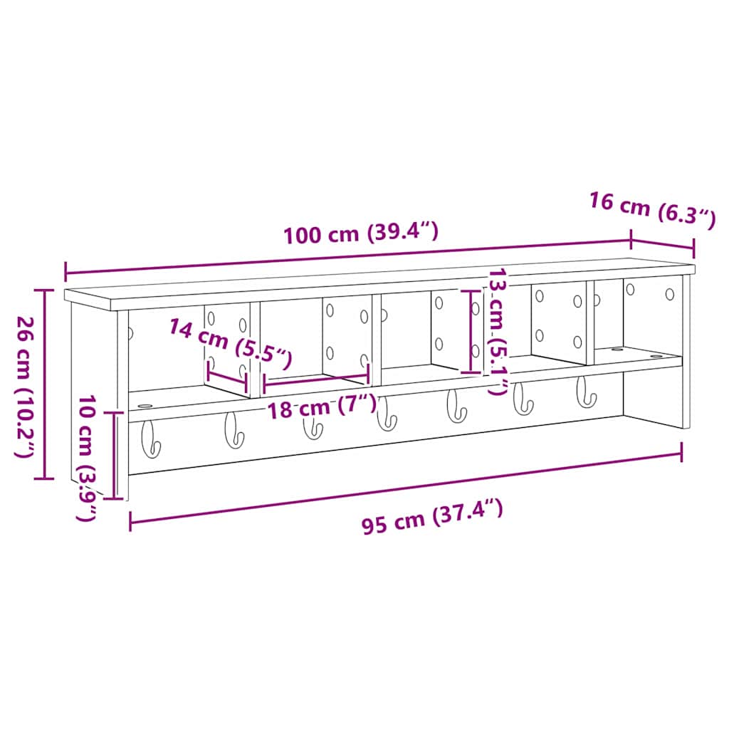 Wall-Mounted Coat Rack Wall-Mounted White 100 x 16 x 26 cm