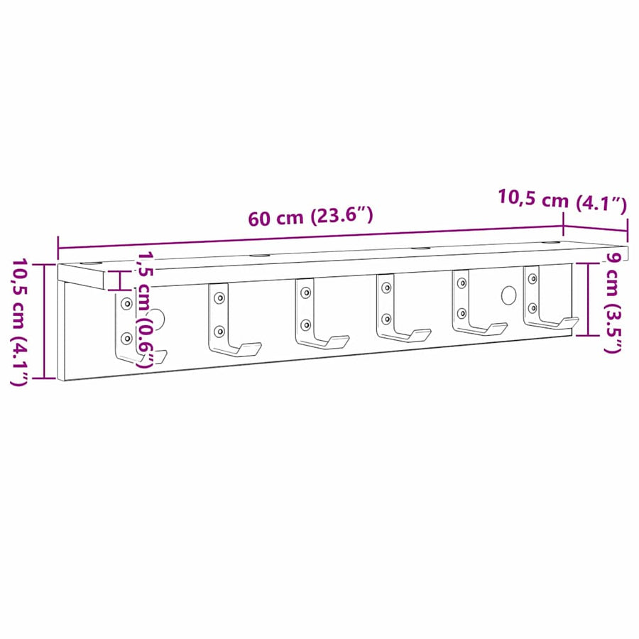 Wall-Mounted Coat Rack Wall-Mounted White 60 x 10,5 x 10,5 cm