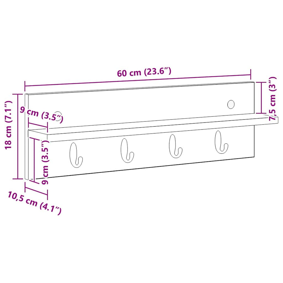 Wall-Mounted Coat Rack Wall-Mounted White 60 x 10,5 x 18 cm
