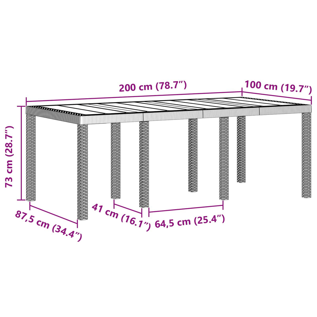 Garden Table Brown 200 x 100 x 73 cm Poly Rattan