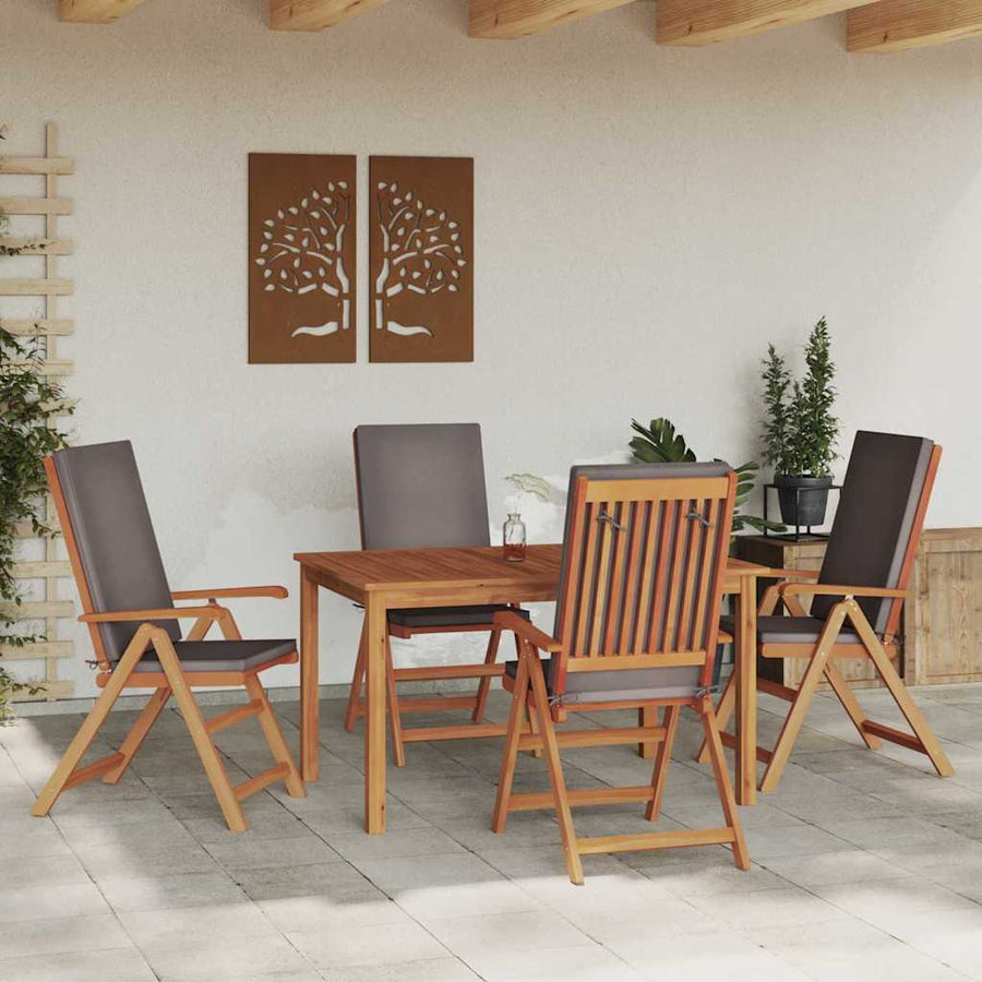 Garden Chair 4 pcs Brown and Grey Solid Teak Wood